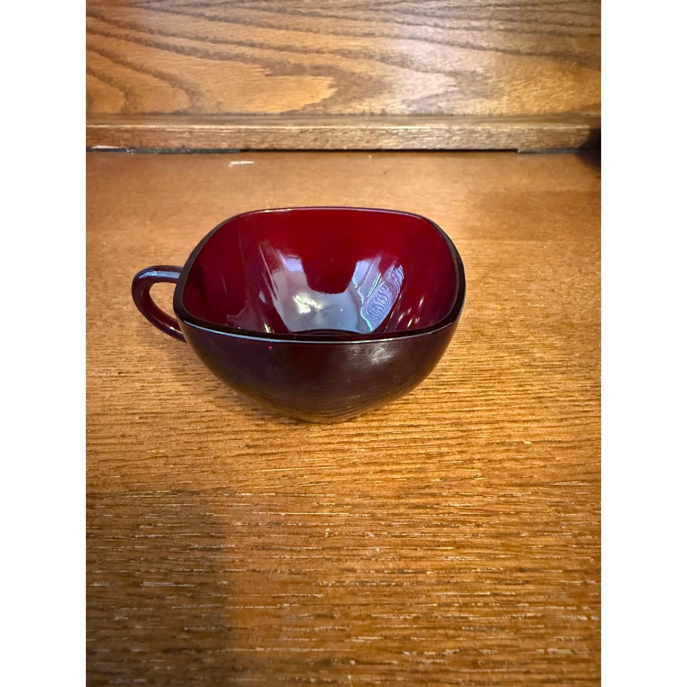 Vintage Ruby Red Glass Tea Cup‎ Square Top Mid Century Modern Coffee Mug